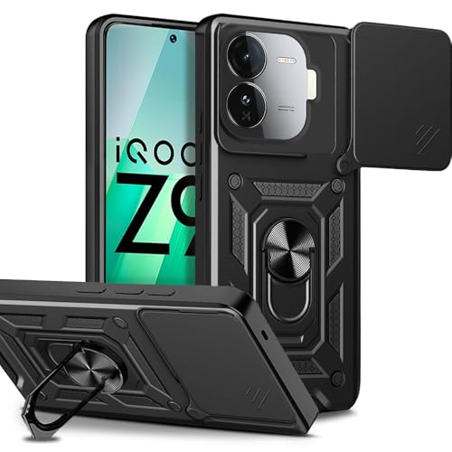 Image of AESTMO Tough Armor Compatible with iQOO Z9 5G Bumper Back Case Cover | Ring Holder & Sliding Camera Shield Cover | 360 Degree Protection Back Case Cover Compatible with iQOO Z9 5G (Black)
