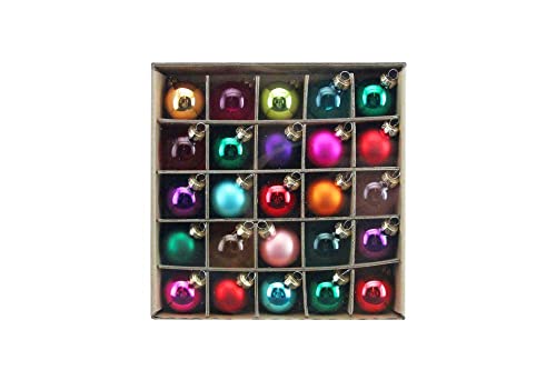 Gisela Graham Box of 25 Multi-Coloured Mini Glass Baubles (3cm) Small Christmas Tree Baubles Garlands Wreaths