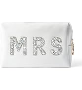 Y1tvei MRS Diamond Rhinestone Patch Letter Cosmetic Bag Sparkle Bride Toiletry Bag White Waterpro...