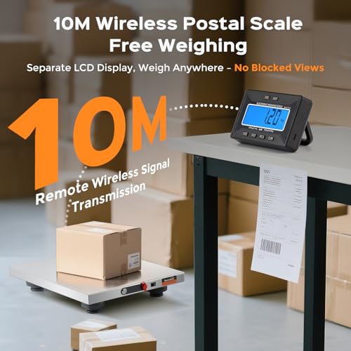 Bonvoisin Kabellose Postwaage 450kg/990lb mit separatem LCD-Display, Edelstahl-Plattform, Batterie- & Netzbetrieb Dual-Use, kg/lb/oz/lb:oz, TARE/HOLD/COUNT-Funktionen (450kg EU)