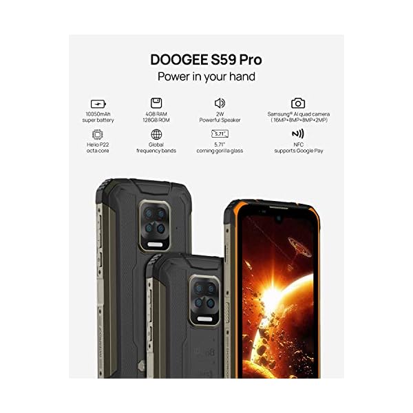 DOOGEE-S59-Pro-Unlocked-Rugged-Smartphone-10050mAh-Battery-4GB-128GB-Unlocked-Cell-Phones-2W-Loud-Speaker-16MP-Camera-Android-10-571-Screen-Helio-P22-Waterproof-Phone-UnlockingOrange DOOGEE Rugged Smartphone Unlocked, S97 Pro Rugged Phone,8GB + 128GB,8500 mAh Battery,48MP Triple Camera,40m Rangefinder,IP68 Waterproof Smartphone, 4G /Android 11