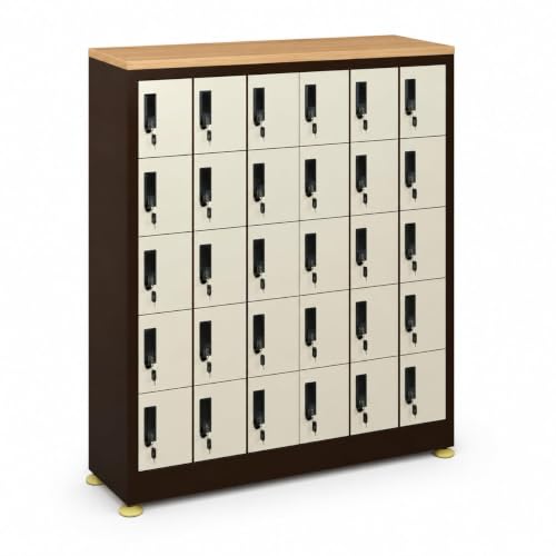 Image of Amazon Brand - Solimo 30-Door Mobile Locker Cabinet Heavy-Duty Lockable Steel Compartments for Phones Wallets & Valuables Powder-Coated Brown Finish Office School Gym Warehouse