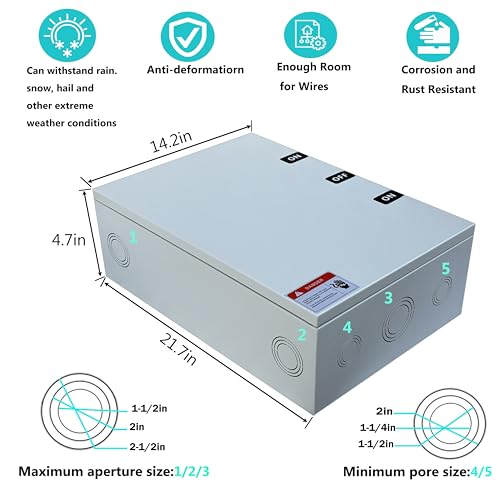 200 Amp Generator Transfer Switch, 240V/120V 4 Wire 2 Pole Non-Fusible, Multiple Insulation Protection to Ensure Your Safety, NEMA-3R Enclosure Manual Transfer Switch Lockable Design - Image 4
