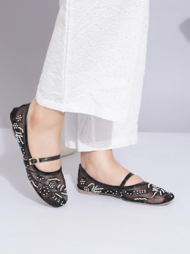Image of TRYME Women's Elegant Mesh Mary Jane Ballerina Flats | Trendy Slip-On Comfortable Casual Flats Special Occasions