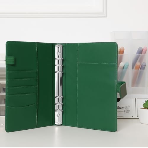 SKYDUE Ringbuch A5 Kunstleder, Budget Binder, Ordner (Innenpapier Nicht Enthalten), Organizer Für Büro Schule Und Reisearbeit(Dunkelgrün)