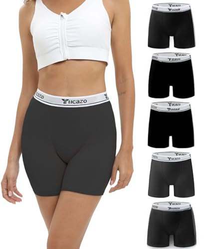Image of Women's Anti Chafing Slip shorts Cotton Boxer Briefs Boyshorts Underwear 5.5 inch Inseam 5 Pack