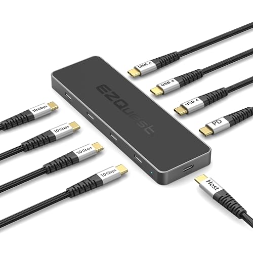 EZQuest USB 4 Hub 8-in-1: Dual 4K 60Hz/8K Display 7X USB-C Ports (3X USB4 4X 10Gbps Data) 100W PD - Thunderbolt 3/4 Dock for MacBook Pro/Air M1/M2/M3 Windows Chromebook