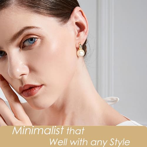 Pearl Drop Earrings, 14mm Elegant Big Pearl Earrings for Women, 14K Gold Plated Hoop Clasp, Pearl Dangle Earrings for Gift2