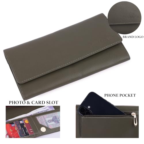 Image of Steve Jhonson Leather Wallet for Women - Mini Hand Purse with Card Holder - Women Stylish Clutch Purse - Cute Mini Ladies Wallet for Daily Use - Fancy Ladies Purse with Slim Design (Olive Green)