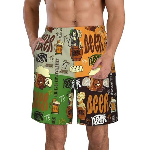 Beer Print Men's Beach ofens Swim Trunks Shorts Quick Dry with Shorts Running, Surfing,Beach Sports