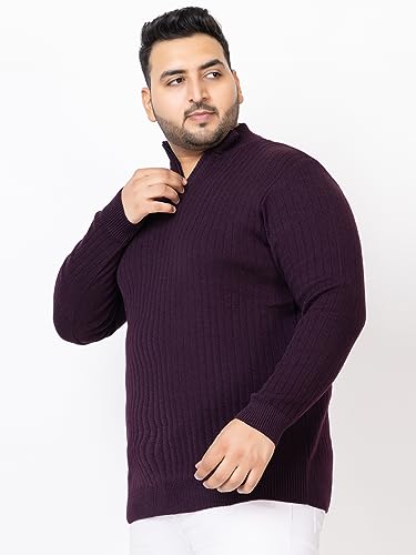 Image of Kvetoo Plus Size Men High Neck Zipper Full Sleeve Woolen Winter Sweater