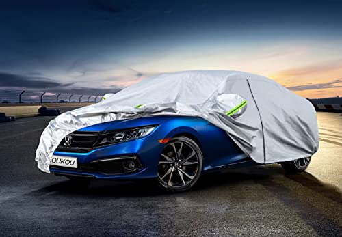 Image of Kaugung 6 Layers Car Cover Custom Fit Honda Civic Sedan from 1995 to 2025, Waterproof Car Cover All Weather for Automobiles Outdoor Indoor with Zipper Door, Sun Rain Dust Snow Protection.