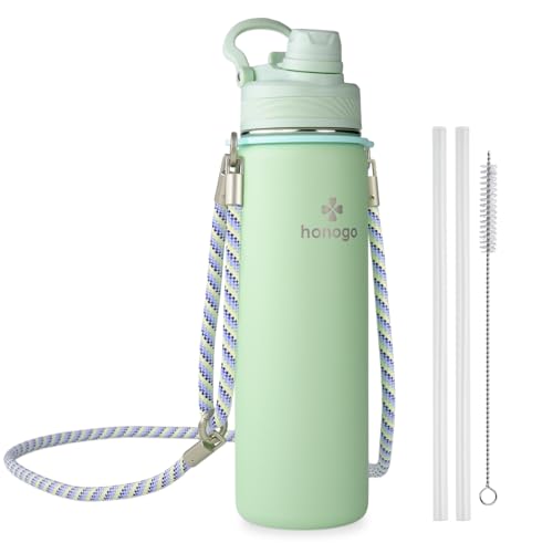 Botella de agua aislada de 24 oz con correa para el hombro, termo de acero inoxidable con tapa 2 en 1 de pajilla y pico, frasco de agua de moda para mujeres y niñas. Mantiene frío 24H / calor 12H, libre de BPA (Verde lima, 24 oz) miniatura 1
