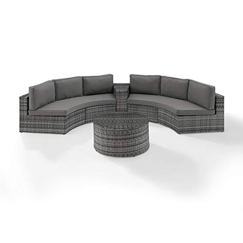 Crosley Catalina 4Pc Outdoor Wicker Sectional Set Gray/Gray - 2 Round Sectional Sofas