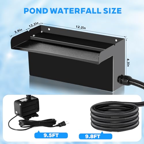Image of Upgraded Outdoor Pond Waterfall Kit with 50W Pump - 825 GPH Water Flow, 12.2 Inch Adjustable Waterfall Spillway & Extra Long Hose for Garden Ponds, Backyard Water Features (foundation)