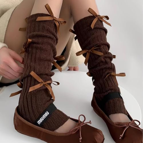 Image of Leg warmers Y2k Wind with bow lace-up knit Harajuku Kawaii leg warmers accessories 80's vintage high leg socks