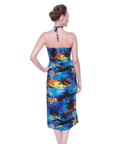 Matching Hawaiian Luau Mother Daughter Halter Dress in Sunset Blue3