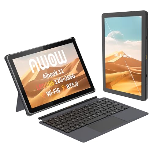 AWOW AIBOOK 11 10,1 Zoll 2-in-1 WI-11 Tablet PC mit Deutsch-Tastatur – 12GB LPDDR5 RAM, 256GB PCIE3.0 SSD, Twin Lake N150, Touchscreen, Dual-Band WiFi, USB-C, HDMI, 8MP Kamera