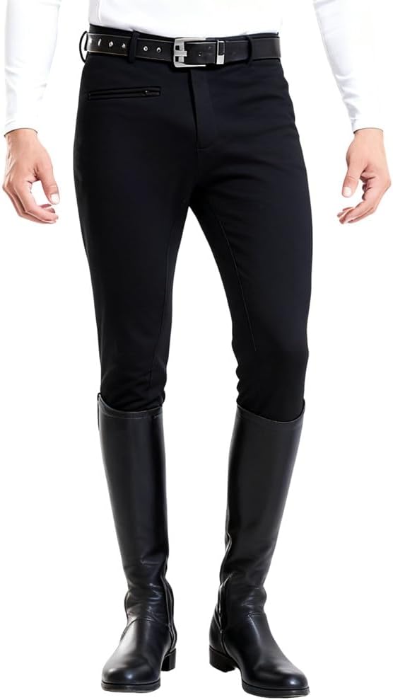 Men’s Breeches Full Seat Suede Grip Equestrian Horse Riding Pants Horse Back Show Schooling Breeches with Pocket