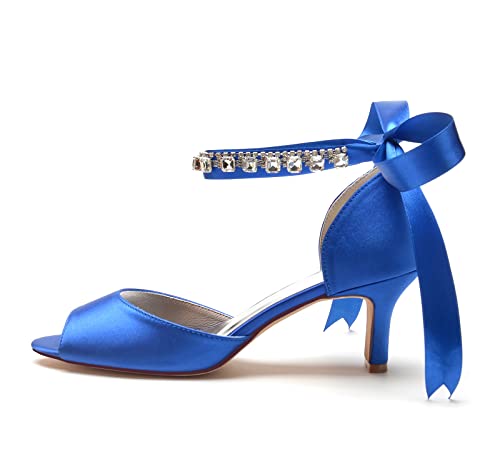 TNXZ Women Comfort Low Kitten Heels Rhinestones Ribbon Tie Peep Toe Wedding Evening Party Shoes Dress Pumps2