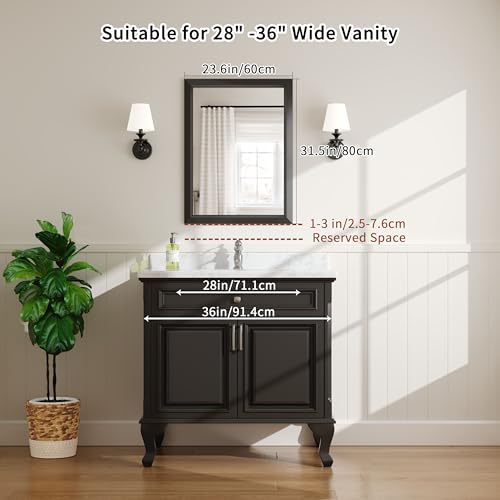 Image of 24x32 Inch Black Framed Bathroom Mirrors for Over Sink