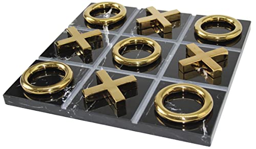 Juego de Mesa Tic Tac Toe en Mármol Negro y Oro miniatura 1
