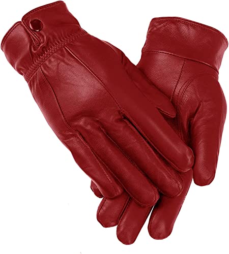 Image of Woodland Leathers Womens Leather Gloves Soft Warm Waterproof Gloves (D Red)