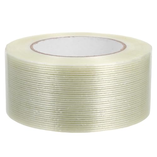 OUNONA Cinta de flejado de monofilamento de 50 m de largo x 5 cm de ancho - Cinta de fibra de vidrio reforzada, transparente, de alta resistencia, de calidad comercial para embalaje y envío