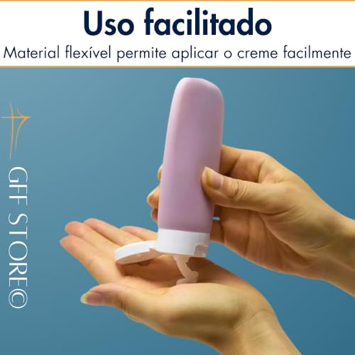 Kit 4 de Frascos de Silicone para Viagem com Necessaire ideal para transportar Shampoo Condicionador