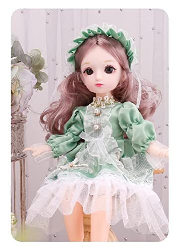 Image of Tickles Set Movable Jointed Cute Girl Brown Eyes Fashionable Doll Green Frock for Kids Girls (Size: 30 cm Color: Green & White)
