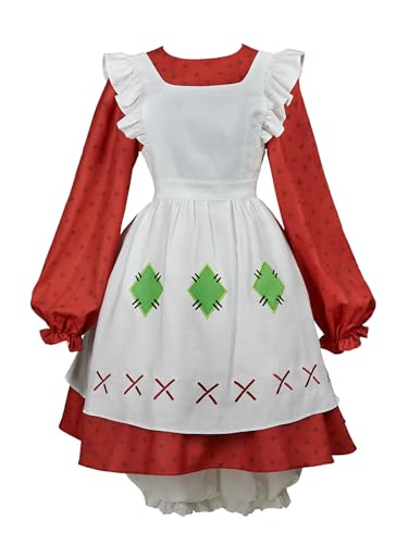 Micotaku Officially Licensed Strawberry Shortcake Womens Cosplay Costume Red Dress Apron Pants Petticoat Hat Set