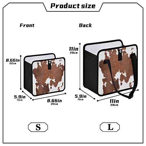 Image of Cow Print Car Trash Can White Brown Animal Skin Foldable Hanging Car Trash Bag Bin Auto Garbage Can Leak-Proof Car Organizer(Large)