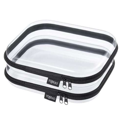 Image of YQBRAO Hard Sided Clear Zipper Case for Storage- Professional-Grade Plastic Clear Zipper Pencil Case,Toy Storage Bins, Toiletry Bags, Travel Organizer(Black,2 Pack, M)