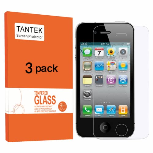 TANTEK iPhone 4S/4 Screen Protector, [Bubble-Free][HD-Clear][Anti-Scratch][Anti-Glare][Anti-Fingerprint] Premium Tempered Glass Screen Protector for Apple iPhone 4/4S,[Lifetime Warranty]-[3Pack]