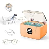 Jewelry Cleaner Ultrasonic Machine, Aocktobar Ultrasonic Jewelry Cleaner 600ML with 5 Digital Timer and degassing function, Ultrasonic Cleaner Machine for Jewelry, Daily Use, Glasses, Denture(orange)