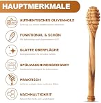 Olive Wood Honey Dipper - Durable & Warp-Resistant, Preserves Honey Purity, 6.3 Inch