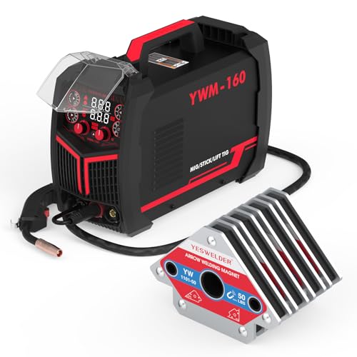 Image of YESWELDER 160A MIG Welder 4 in 1 Multiprocess Flux Cored/MIG/Lift TIG/Stick & 50 LB Welding Magnet-4 Pieces of Magnetic Welding Holder 50 LBS Holding Power