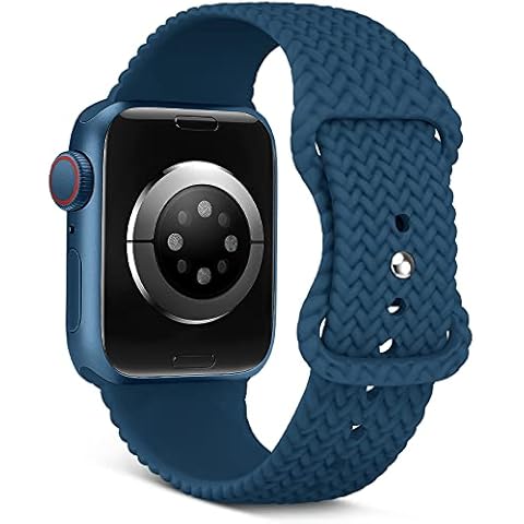 DigiHero Silicone Braided Straps Compatible with Apple Watch Strap 38mm 40mm 41mm 42mm 44mm 45mm Women Men, Braided Design Wristband Strap Compatible with iWatch Series 8 7 6 5 4 3 2 1 SE. Blue S Cover