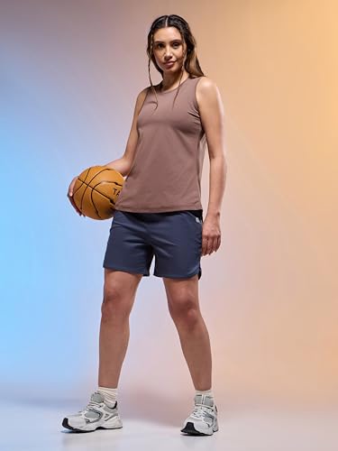 Image of TECHNOSPORT Women Solid Slim Fit Round Neck Tank Top with Cotflex for Gym, Sports and Regular Use