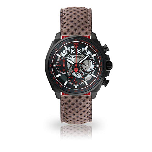 Preisvergleich Produktbild DETOMASO LIVELLO Herren-Armbanduhr Chronograph Analog Quarz schwarzes Edelstahl-Gehäuse schwarzes Zifferblatt (Leder - Grau)