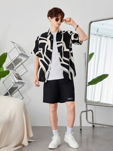 Image of Men's Half Sleeve Zebra Printed Shirt | Black and White Polyester Shirt for Men | Stylish Casual and Semi-Formal Shirt