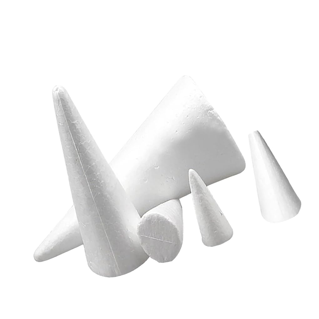 QUXVUIS Set of 5 Cone-shaped Foam Cones for Table Centerpieces Delightful and Captivating Handmade Decorations, White, 7cm 11cm 15cm