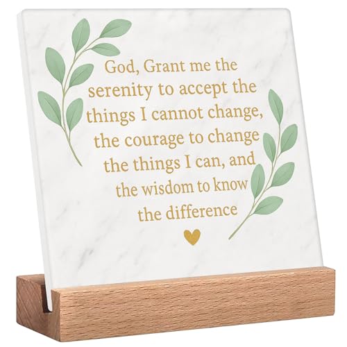 Inspirational Christian Desk Decor Sign Serenity Prayer Corner Decor For Home Office Bookshelf Decor - Motivational Positive Decorations Serenity Prayer Gifts For Women Friends Family Or Coworkers