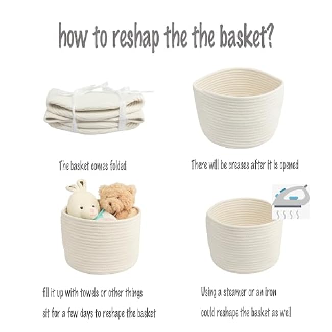 Woven Cotton Storage Baskets - 3-Pack Round Bins (10x10x7'') for Shelves, Closets & Bookcases | Durable Rope Organizers for Nursery, Baby, Toys, Easter & More (white)