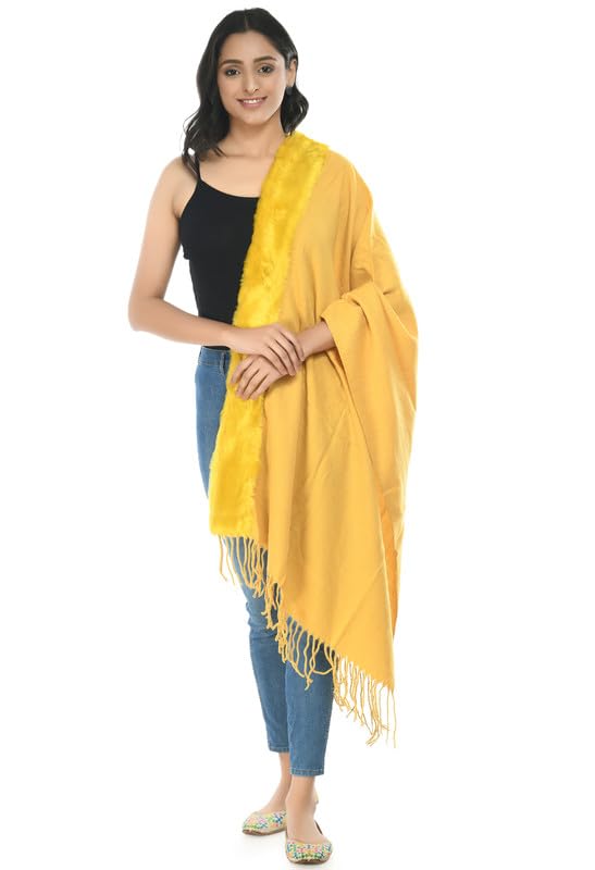 Image of Manra Women's Solid Faux Fur Border Stole Shawl Warm Wrap Cape for Winters (SC 14)