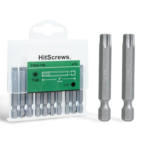 HitScrews 2 Magnetic T40 Torx Bits S2 Steel Star Screwdriver Bits 1/4 Hex Shank CNC Precision Tips 10-Pack in Slide-Out Storage Case Drill/Impact Driver Compatible