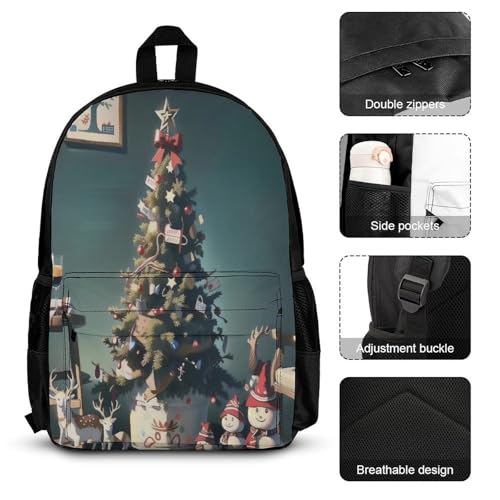 3-in-1 Backpack Combination Set Christmas Tree Snowman Deer Print 3Pcs Backpack Sets Travel Daypack with Lunch Bag And Cosmetic Bag3
