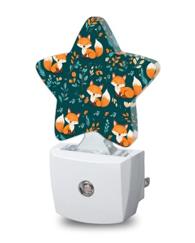 Image of Star Night Light Plug in, Fox Leaves Dusk to Dawn Sensor Night Light, Soft Glow Lamp for Kids Bedroom Nursery Hallway Bathroom, Energy Saving Compact Design