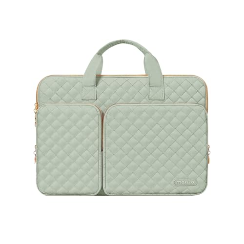 MOSISO 360 保護 PCケース 16インチ、15-15.6インチ ラップトップバッグ 対応機種 MacBook Air 15 M4 M3 M2/Pro 16 M4 M3 M2 M1、2つポケット & 取っ手付 & ベルト付き 正方形 キルティングバ