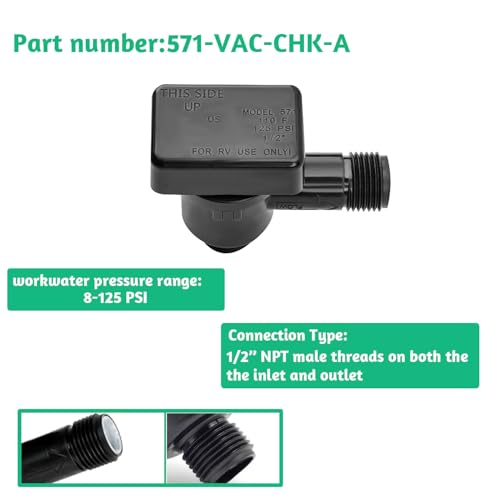 Image of YUKIIATIF RV Vacuum Breaker Check Valve,571-VAC-CHK-A, RV Camper Trailer Black Tank Check Valve,Replace Leaking Vacuum Breaker on Black Tank System Improve freshwater to prevent backflow